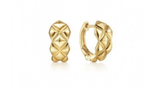 A pair of huggie earrings by Gabriel & Co., available at Thom Duma Fine Jewelers.